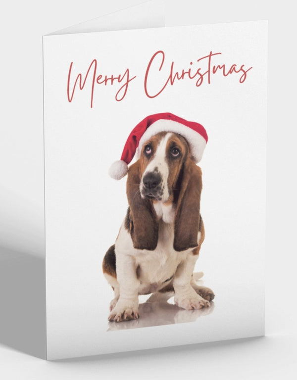 Basset Hound Dog Merry Christmas Greetings Card - Pooch-BHD-3979