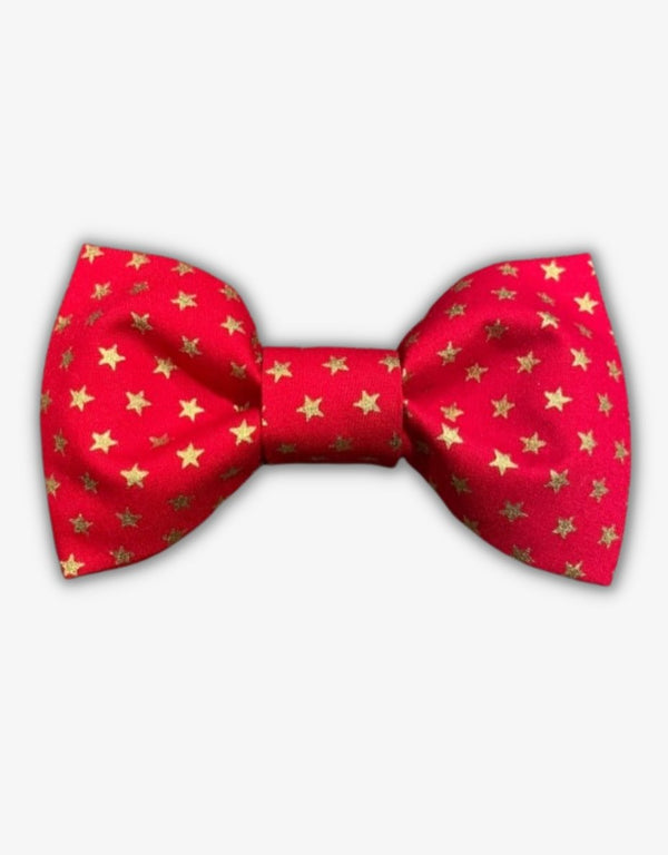 Red With Gold Star Christmas Dog Bow Tie - Pooch-